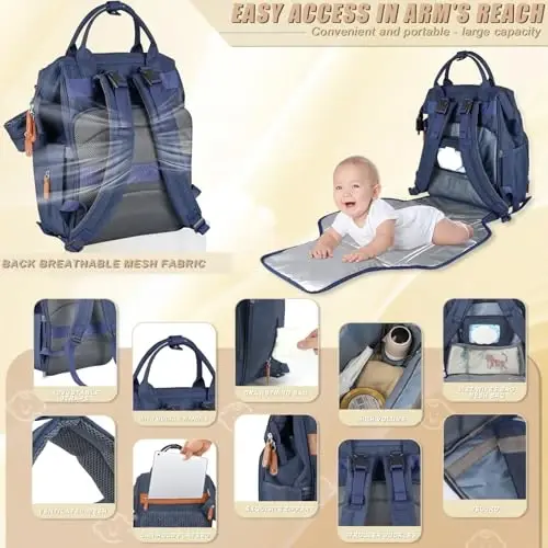 Heegel Diaper Backpack with Changing Pad, Baby Diaper Bag for Mom & Dad with Multipurpose Pockets, Large Stylish Baby Bag for Boy & Girl Toddler (Navy Blue) - 3