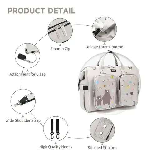 Diaper Bag Totes with Changing Pad & Stroller Straps, Large Portable Newborn Baby Bags, Unisex and Stylish Travel Diaper Backpacks for Mom and Dad (cute bear pattern) - 3
