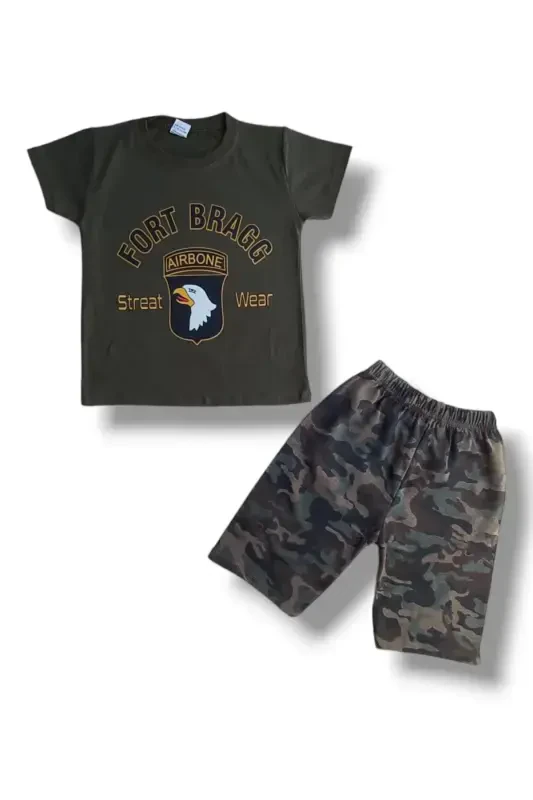 Alt Üst Takım Fort Bragg Baskılı Haki-Haki - 1