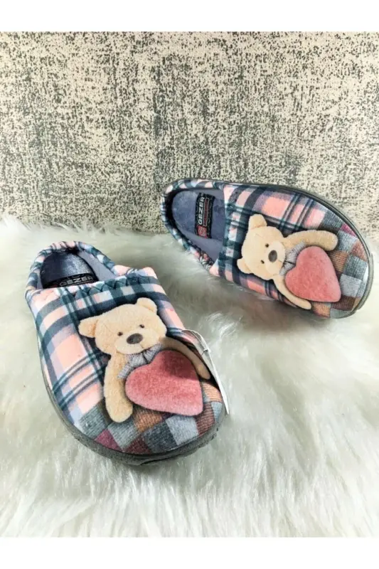 Altın Adım Kışlık Kadın Kalpli Ayıcık Desenli Ev, Çeyiz Ve Misafir Terliği-AYICIK DESEN - 2