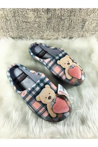 Altın Adım Kışlık Kadın Kalpli Ayıcık Desenli Ev, Çeyiz Ve Misafir Terliği-AYICIK DESEN - 3