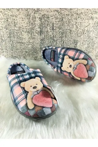 Altın Adım Kışlık Kadın Kalpli Ayıcık Desenli Ev, Çeyiz Ve Misafir Terliği-AYICIK DESEN - GEZER (1)