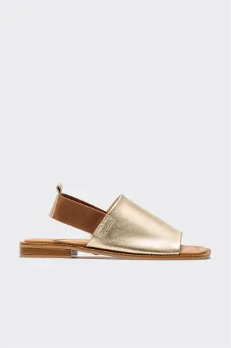 Gold Deri Kadın Düz Sandalet-Gold 