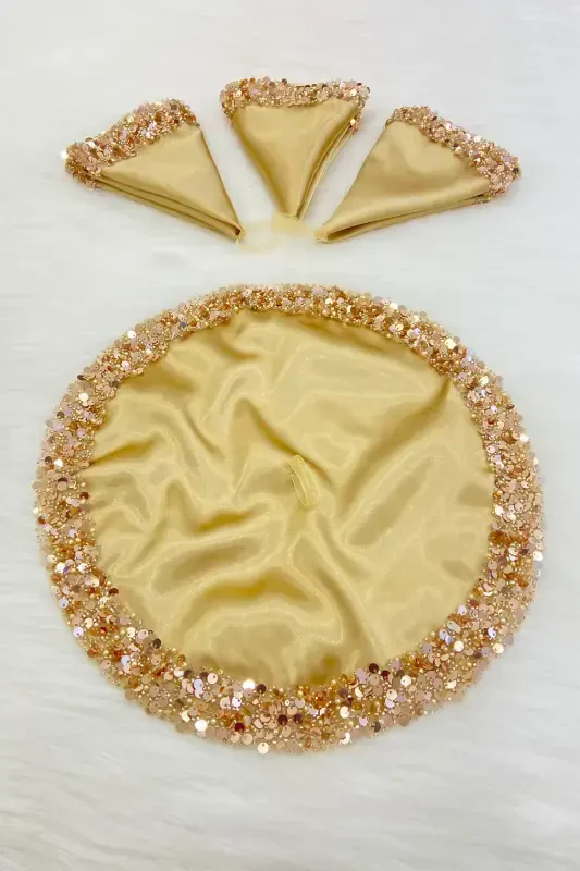 Gold Gelin Damat Mendili, Işıl Işıl Pul Detaylı Düğün Halay Nedime Söz Nişan Kına Sünnet Mendil-MENDİLIŞILMODELGOLDCE - 4