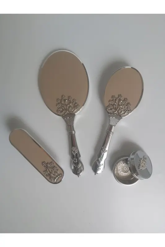 Gold Renk Gelin Bohçası Ayna Tarak Set Takım - Kapuçino - 2
