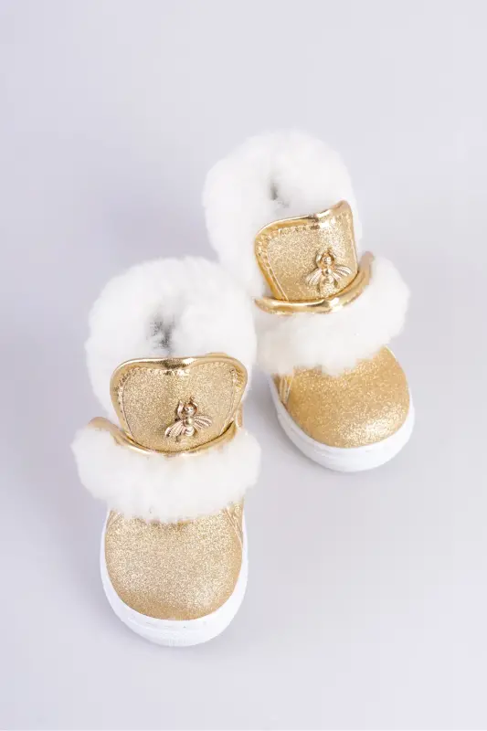 Altın Simli Kürklü Arı Detaylı Cırtlı Kaymaz Taban Kız Çocuk Bot-Altın Sim - 1