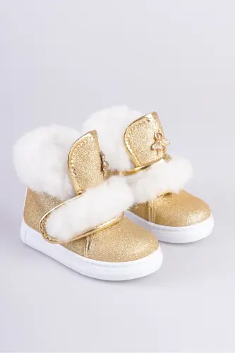 Altın Simli Kürklü Arı Detaylı Cırtlı Kaymaz Taban Kız Çocuk Bot-Altın Sim - 4