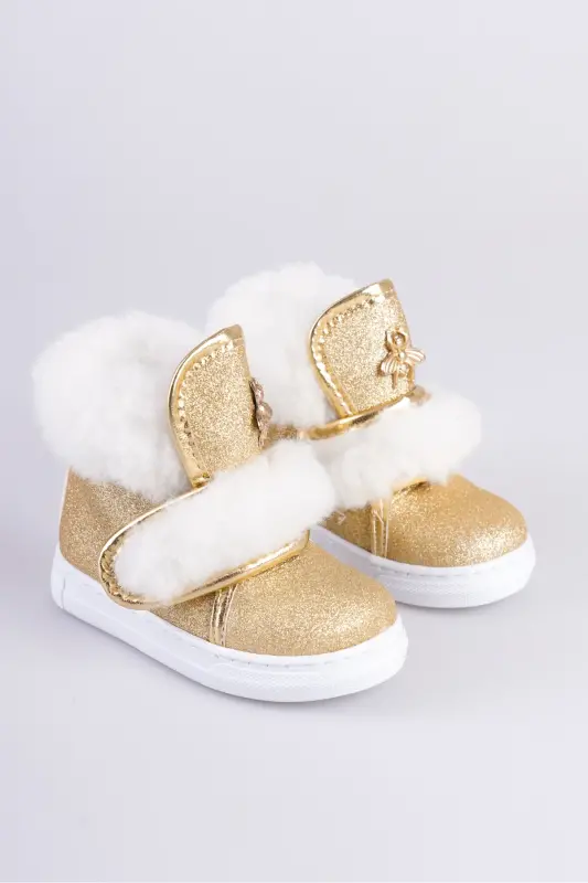 Altın Simli Kürklü Arı Detaylı Cırtlı Kaymaz Taban Kız Çocuk Bot-Altın Sim - 4