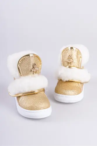 Altın Simli Kürklü Arı Detaylı Cırtlı Kaymaz Taban Kız Çocuk Bot-Altın Sim - 3