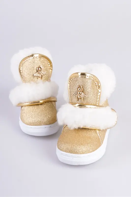 Altın Simli Kürklü Arı Detaylı Cırtlı Kaymaz Taban Kız Çocuk Bot-Altın Sim - 5