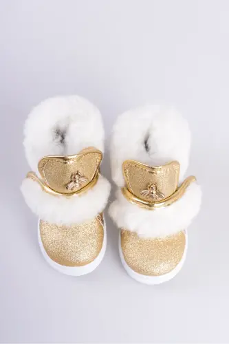 Altın Simli Kürklü Arı Detaylı Cırtlı Kaymaz Taban Kız Çocuk Bot-Altın Sim - 6