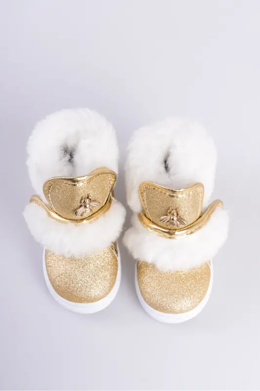 Altın Simli Kürklü Arı Detaylı Cırtlı Kaymaz Taban Kız Çocuk Bot-Altın Sim - 6