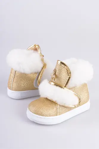 Altın Simli Kürklü Arı Detaylı Cırtlı Kaymaz Taban Kız Çocuk Bot-Altın Sim - CAMOLLA (1)