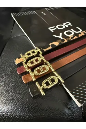 4’lü Gold Tokalı İnce Kemer, Pantolon Kemeri, Gömlek Kemeri, Ceket Kemeri-Siyah 