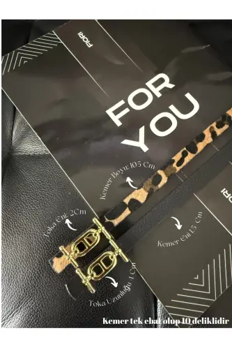 2’li Gold Tokalı İnce Kemer, Pantolon Kemeri, Gömlek Kemeri, Ceket Kemeri - Siyah-Leopar - 4