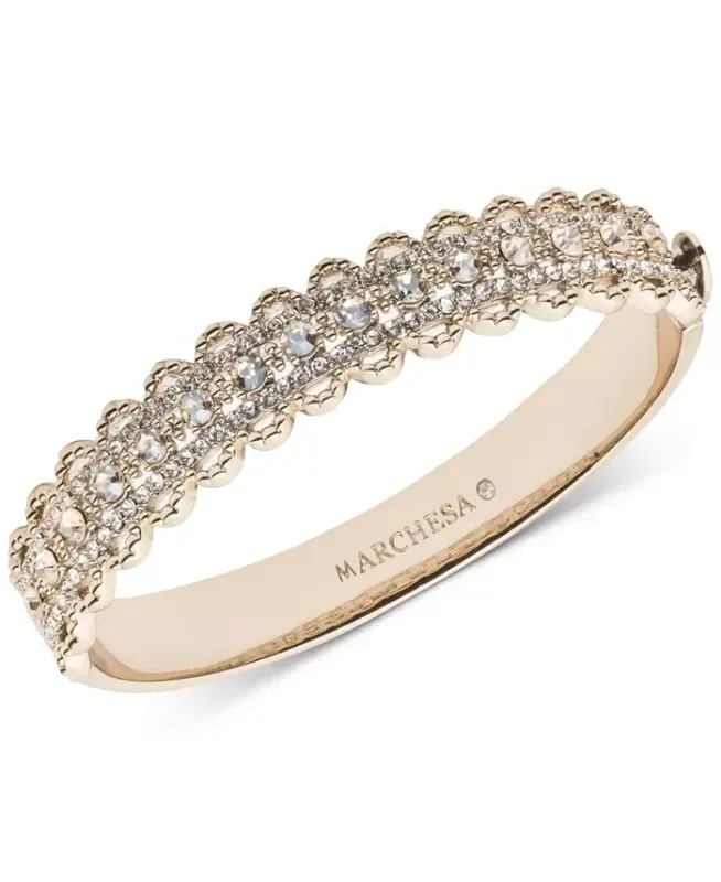 Gold-Tone Crystal Filigree Bangle Bracelet - 1