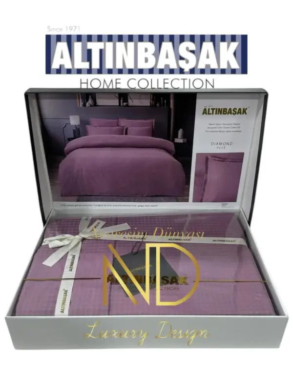 Altınbaşak Jacquard Satin Double Bed Linen Set Diamond Puce - 1