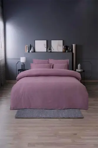 Altınbaşak Jacquard Satin Double Bed Linen Set Diamond Puce - NEVRESIMDUNYASI (1)