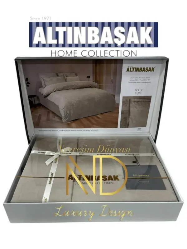 Altınbaşak Jacquard Satin Double Bed Linen Set Perle Sabre - NEVRESIMDUNYASI