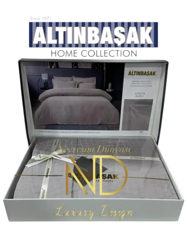 Altınbaşak Jacquard Satin Double Duvet Cover Set Adelya Marble - 1