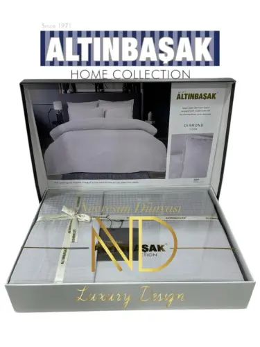 Altınbaşak Jacquard Satin Double Duvet Cover Set Diamond Coin - 1