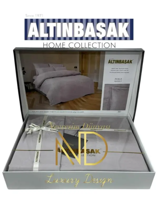 Altınbaşak Jacquard Satin Double Duvet Cover Set Perle Marble - 1
