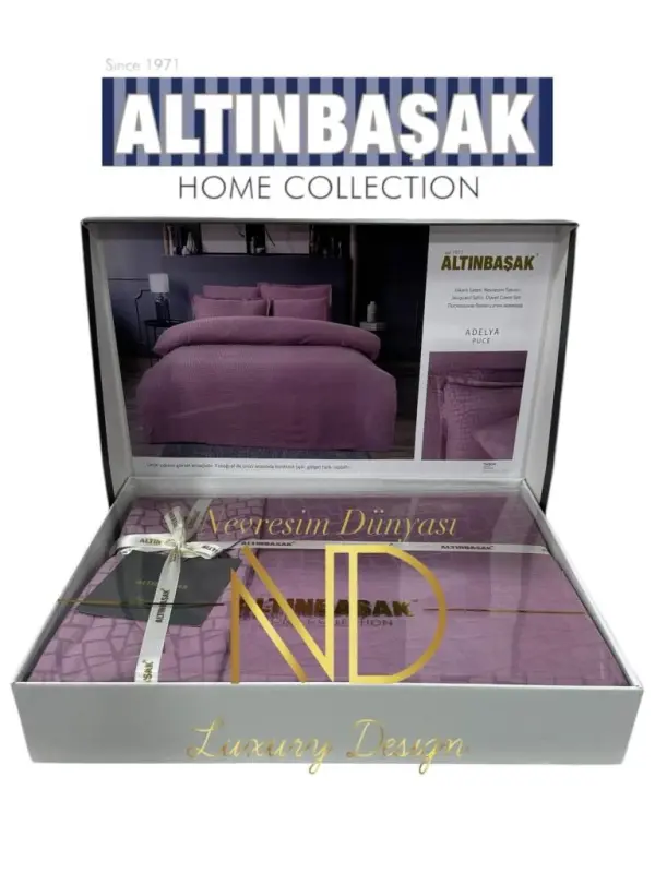 Altınbaşak жаккардовый сатиновый двуспальный комплект постельного белья Adelya Puce - 1