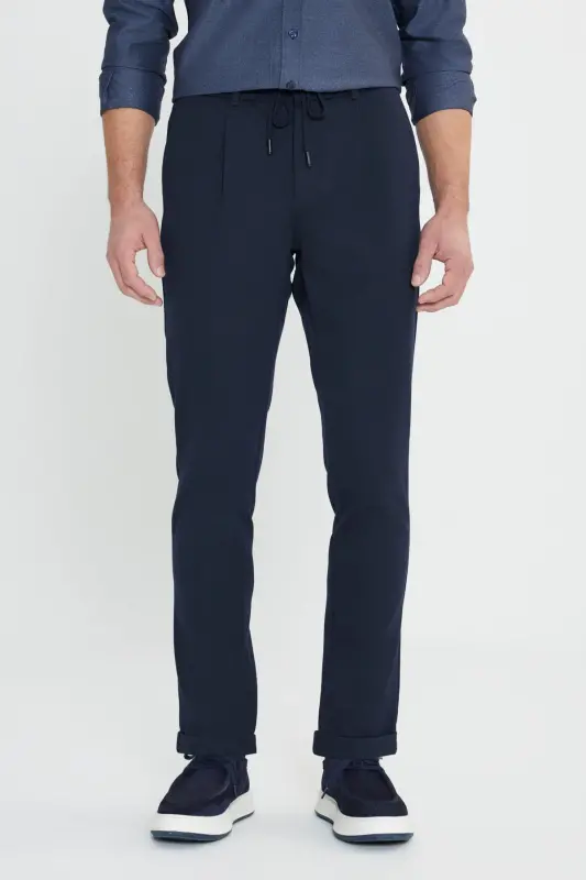 Altınyıldız Classics Belted Bel Slim Fit Navy Blue - 1