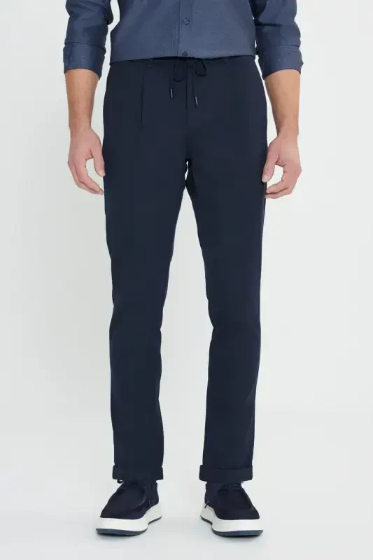 Altınyıldız Classics Belted Bel Slim Fit Navy Blue - 1