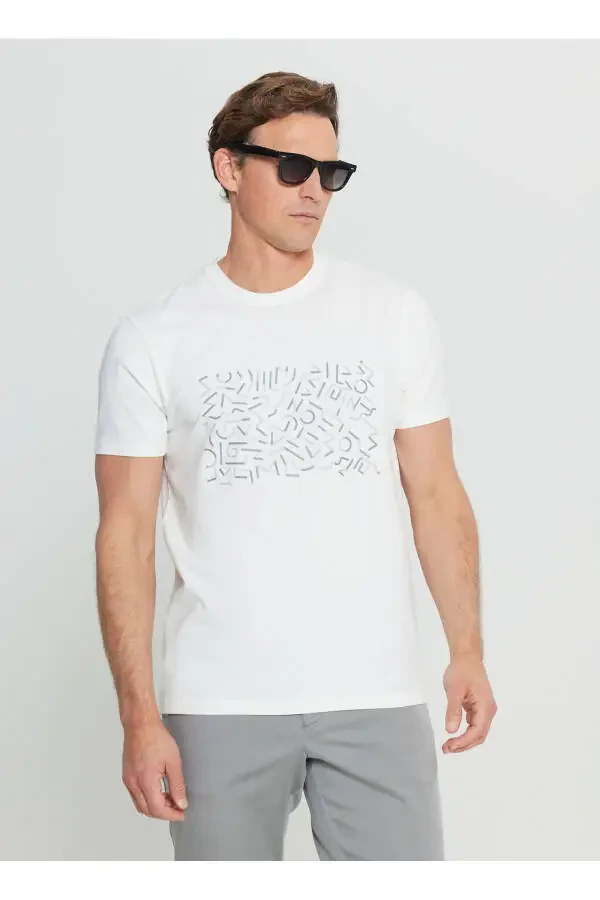 Altınyıldız Classics Bicycle Collar Printed Ecru Men's Shirt - 1