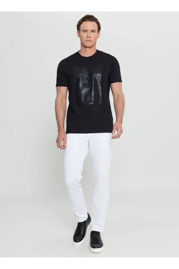 Altınyıldız Classics Bike Collar Printed Black Men's T-Shirt ACE091252408_SYH - 1