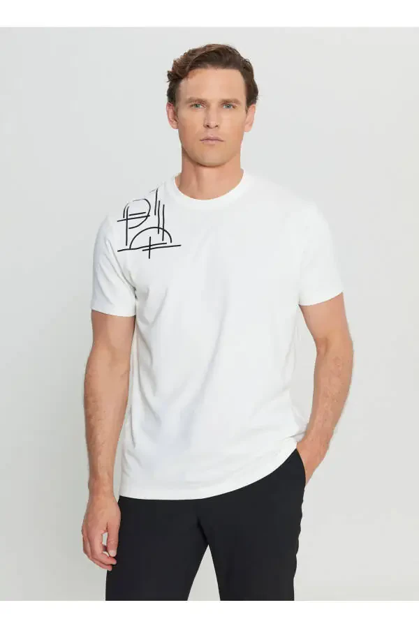 Altınyıldız Classics Bike Collar Printed Ecru Men's T-Shirt ACE091252401_EKR - 1