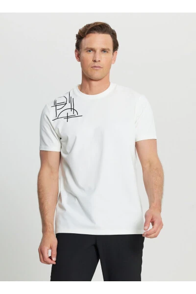 Altınyıldız Classics Bike Collar Printed Ecru Men's T-Shirt ACE091252401_EKR - 3