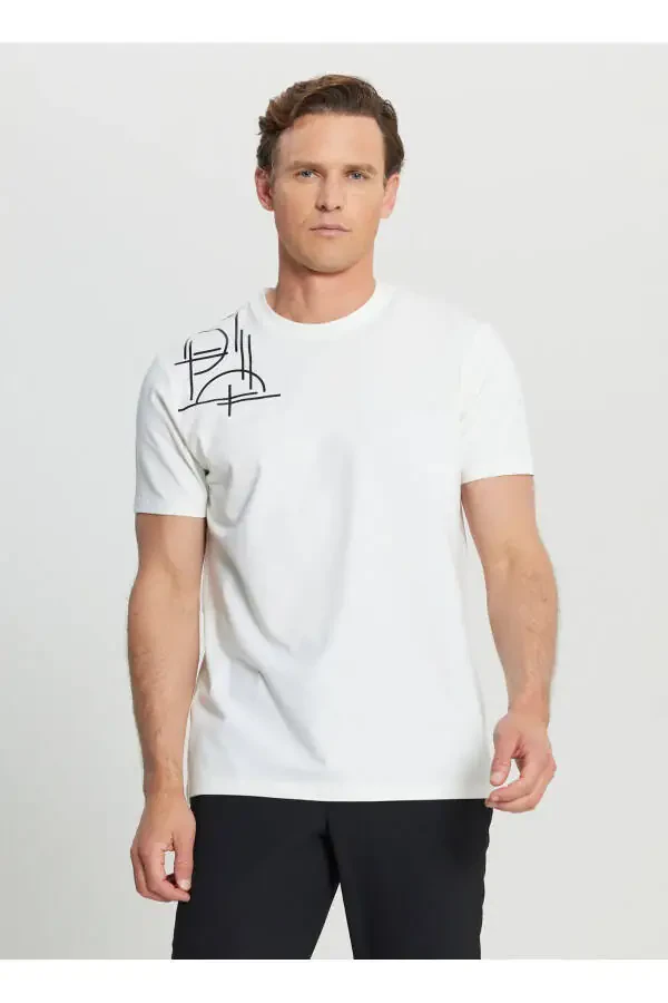 Altınyıldız Classics Bike Collar Printed Ecru Men's T-Shirt ACE091252401_EKR - 3