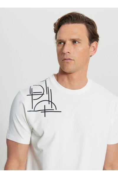 Altınyıldız Classics Bike Collar Printed Ecru Men's T-Shirt ACE091252401_EKR - 4