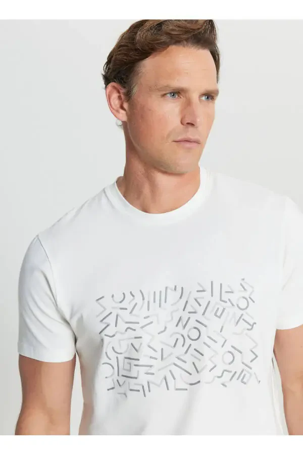 Altınyıldız Classics Bisiklet Yaka Baskılı Ekru Erkek T-Shirt ACE091252412_EKR - 4