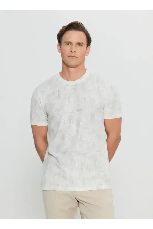 Altınyıldız Classics Bisiklet Yaka Baskılı Ekru Erkek T-Shirt ACE091252270_EKR - 3