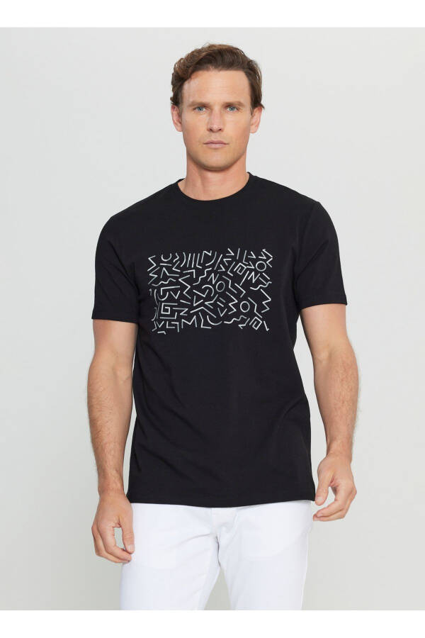 Altınyıldız Classics Bisiklet Yaka Baskılı Siyah Erkek T-Shirt ACE091252412_SYH - Siyah - 1