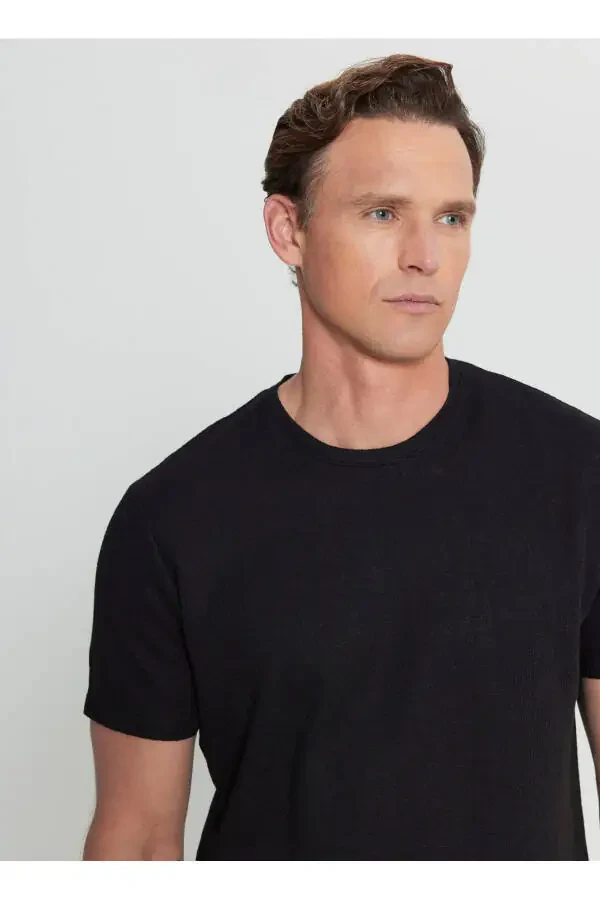 Altınyıldız Classics Bisiklet Yaka Jakarlı Siyah Erkek T-Shirt ACE091252300_SYH - 4