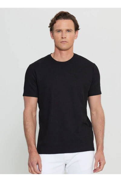 Pamuklu Slim Fit Dar Kesim Bisiklet Yaka Jakarlı Esnek Tişört - ALTINYILDIZ CLASSICS (1)