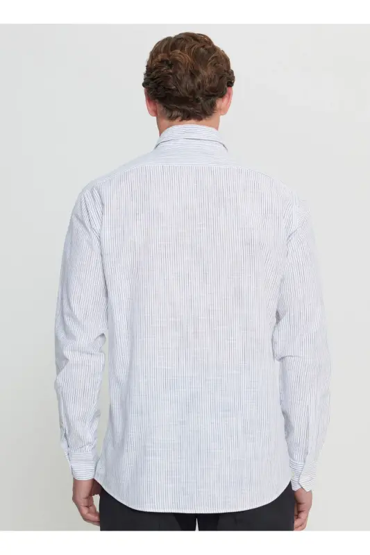 Altinyildiz Classics Comfort Fit Tugmali Yoqa Lacivert - Oq Erkak Ko'ylak ACE020252006_LCB - 5