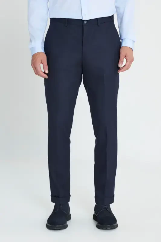 Altınyıldız Classics Эластичный пояс Slim Fit Темно-синие мужские брюки ACE012510153_PANTOLON KLASIK YAN - 1