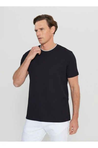Altınyıldız Classics Polo Collar Jacquard Black Men's T-Shirt ACE091252104_SYH - 3