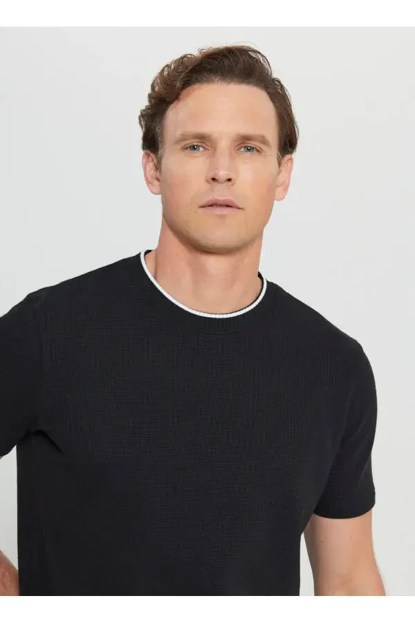Altınyıldız Classics Polo Collar Jacquard Black Men's T-Shirt ACE091252104_SYH - 4