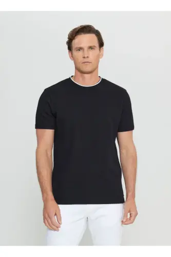 Altınyıldız Classics Polo Collar Jacquard Black Men's T-Shirt ACE091252104_SYH - 2