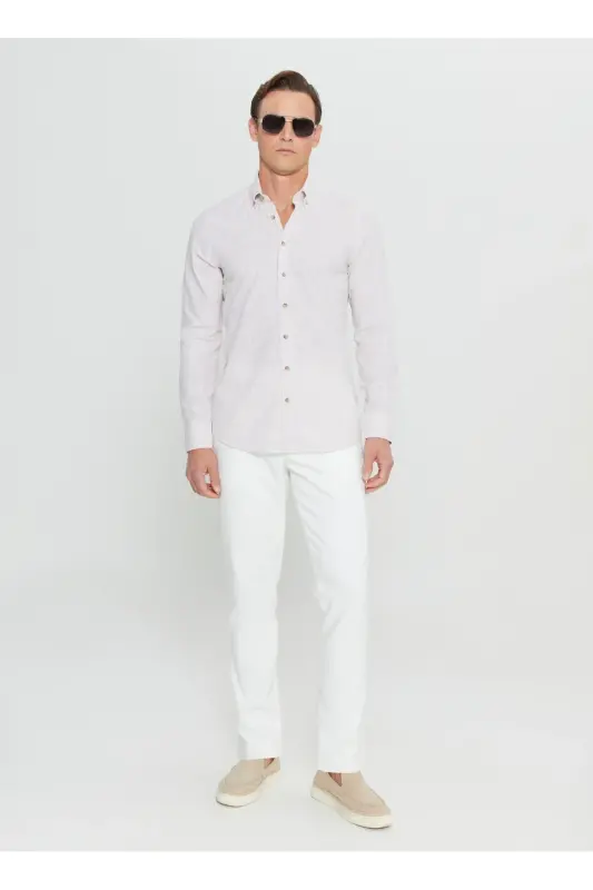 Altınyıldız Classics Slim Fit Button-Down Collar Beige Men's Shirt ACE020252168_BEJ - 2