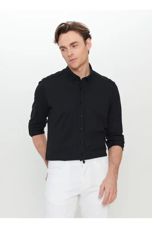 Altınyıldız Classics Slim Fit Button-Down Collar Black Men's Shirt ACE020252157_SYH - 1