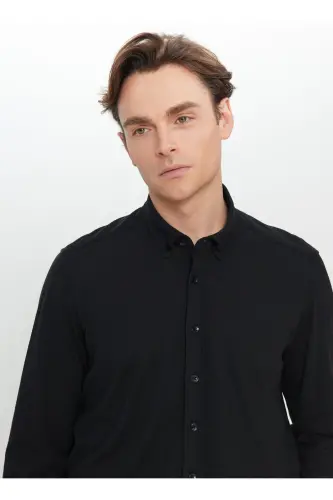 Altınyıldız Classics Slim Fit Button-Down Collar Black Men's Shirt ACE020252157_SYH - 4
