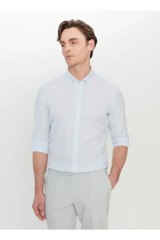 Altınyıldız Classics Slim Fit Button-Down Collar Blue Er - ALTINYILDIZ CLASSICS