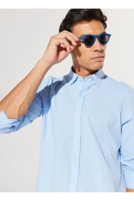 Altınyıldız Classics Slim Fit Button-Down Collar Blue Er - ALTINYILDIZ CLASSICS